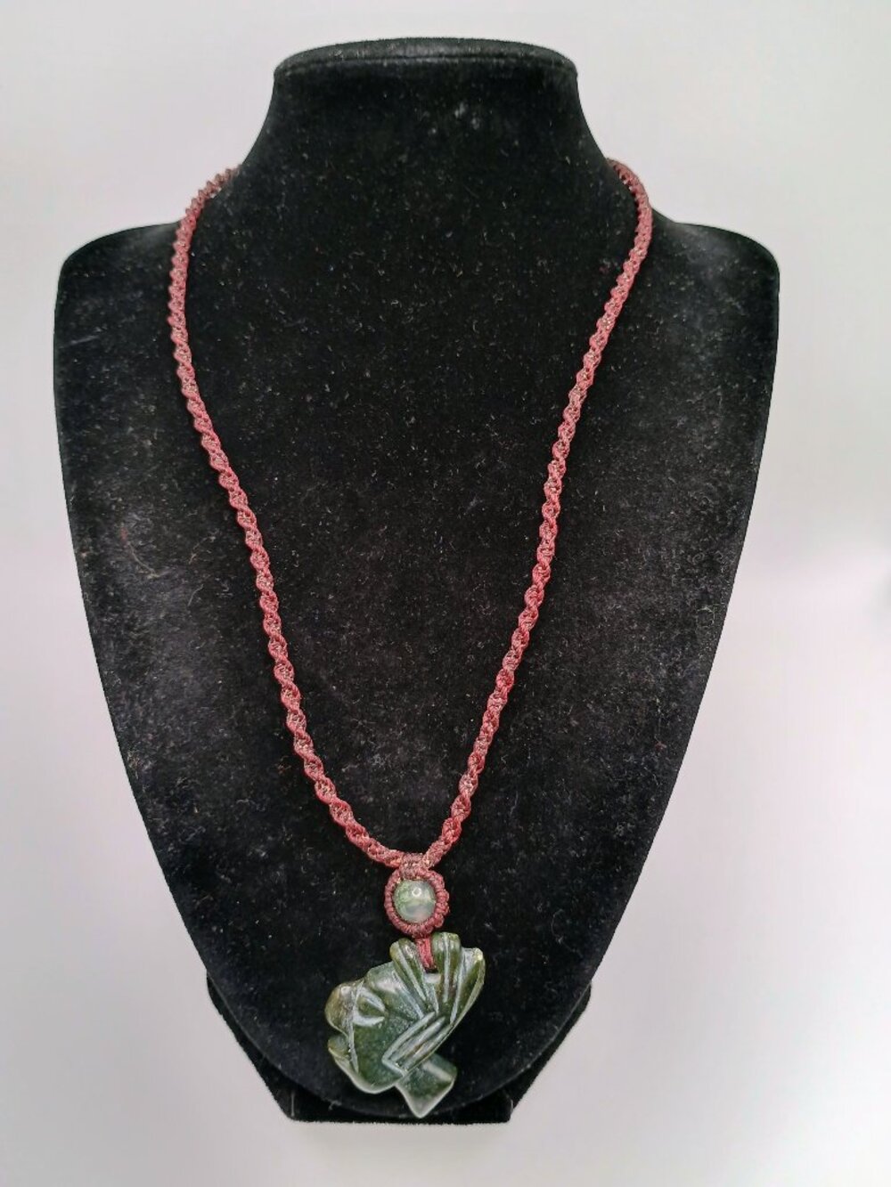Handwoven Macrame Necklace with Inca Pachacuti Face and Natural Stone